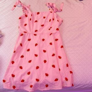 Pink Strawberry Print Kids Dress